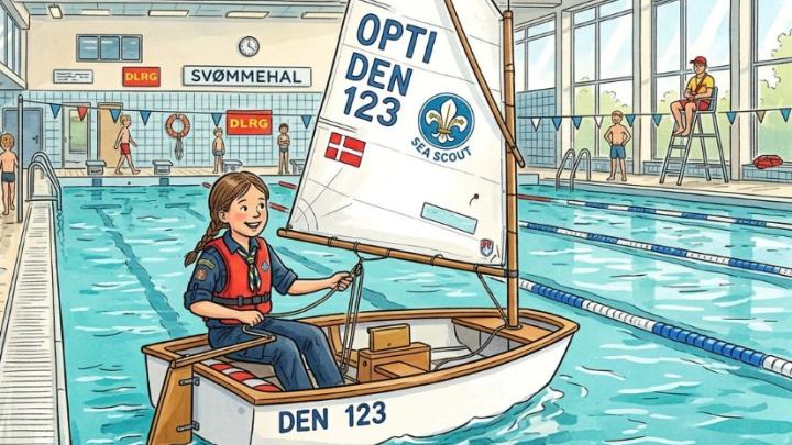 en spejder i optimist i svømmehal